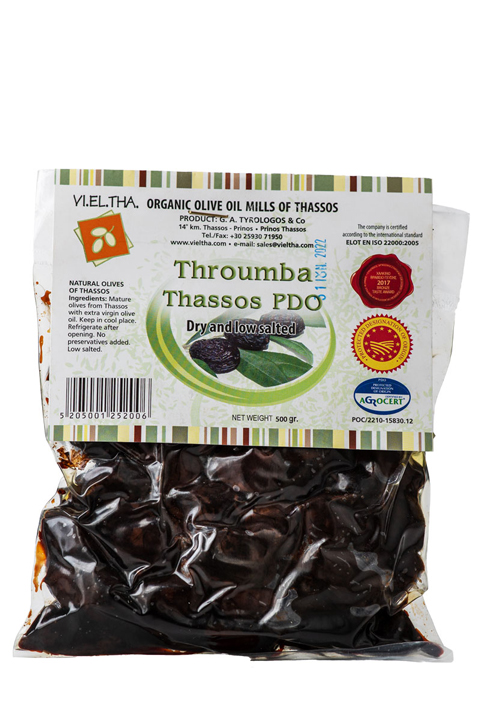 Schwarze Oliven Throumba g.U. ohne Salz Tyrologos 500g