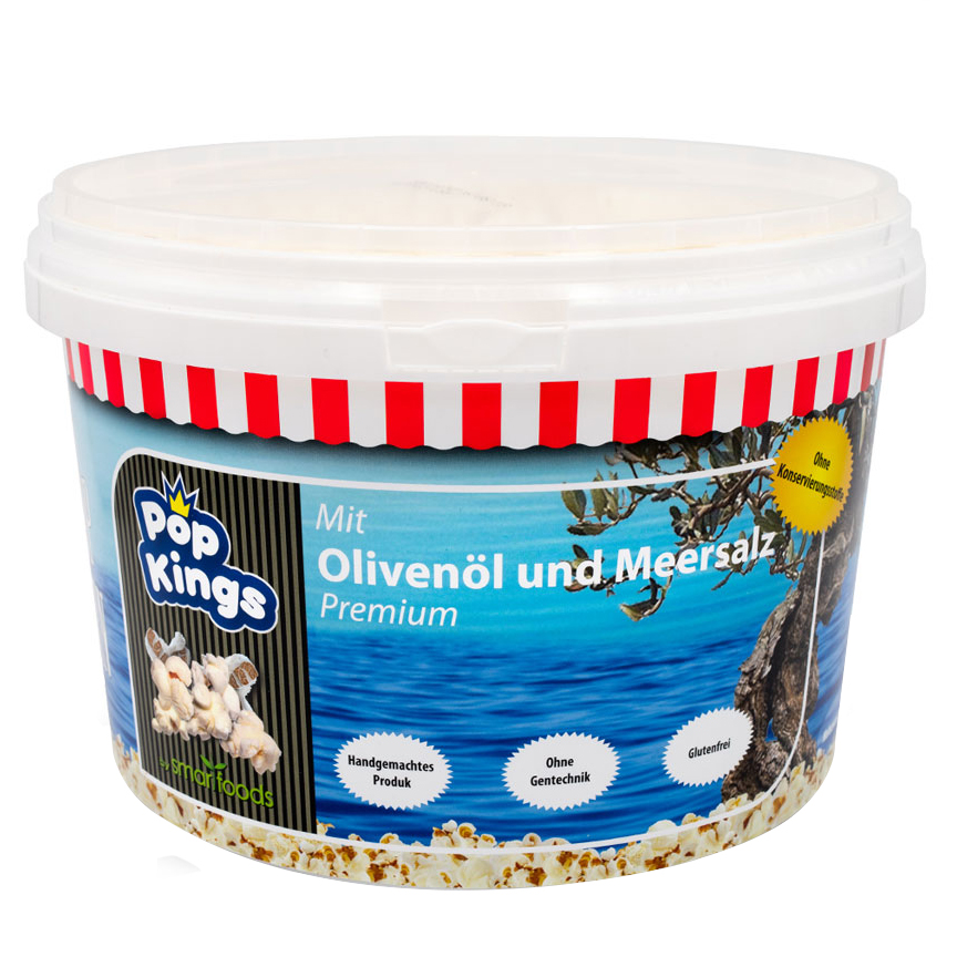  PopKings im Eimer mit Olivenöl & Meersalz Smartfoods 185g