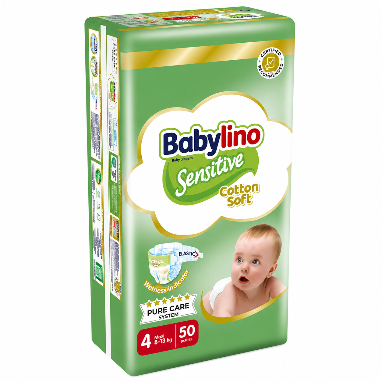 Babylino Sensitive Cotton Soft Windeln Gr. 4 für 8–13 kg, 50 Stück